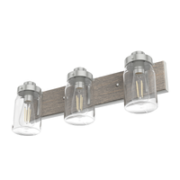 Devon Park 24-inch 3-light Brushed Nickel and Grey Wood Vanity Light with Clear Glass