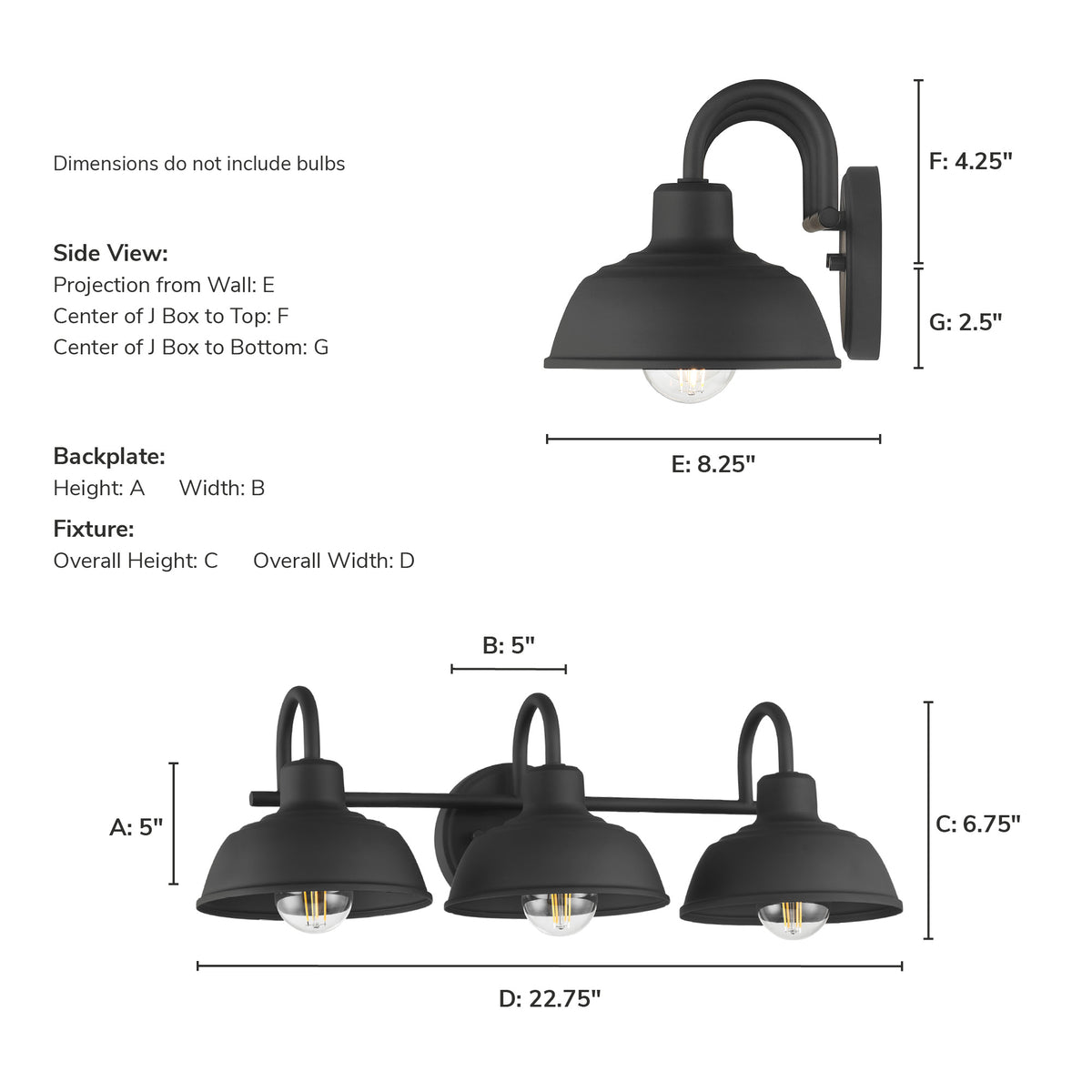 Mill Valley 23-inch 3-light Matte Black Vanity Light with Matte Black Metal Shade