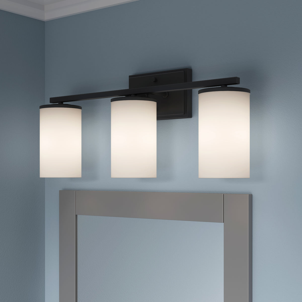22-inch Verlana Matte Black 3-Light Etched White Glass Bathroom Vanity Light