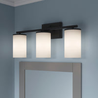 22-inch Verlana Matte Black 3-Light Etched White Glass Bathroom Vanity Light
