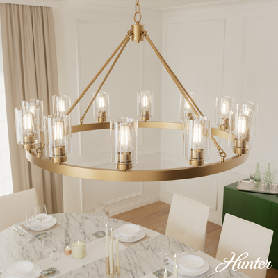 Hartland 44-inch 12-light Alturas Gold Chandelier with Seeded Glass