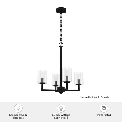 Kerrison 20.5-inch 4-light Natural Black Iron Chandelier with Seeded Glass
