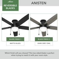 52 inch Anisten Matte Black Low Profile Ceiling Fan with LED Light Kit and Pull Chain