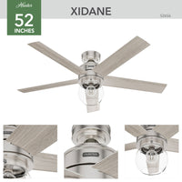 52 inch Xidane Brushed Nickel Ceiling Fan with LED Light Kit and Handheld Remote
