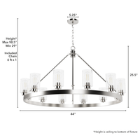 Hartland 44-inch 12-light Brushed Nickel Chandelier with Seeded Glass