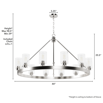 Hartland 44-inch 12-light Brushed Nickel Chandelier with Seeded Glass