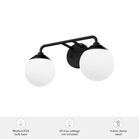 Hepburn 18-inch 2-light Matte Black Vanity Light with Cased White Glass