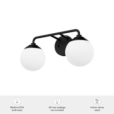 Hepburn 18-inch 2-light Matte Black Vanity Light with Cased White Glass