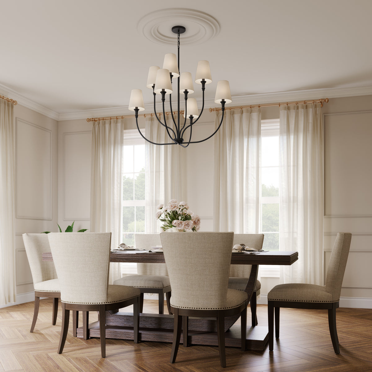 38.25'' Mairbourne Matte Black 8 Light Chandelier