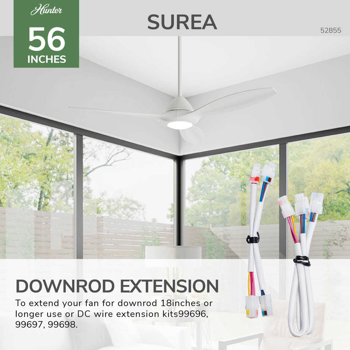 Casablanca 56 inch Surea ENERGY STAR® Fresh White Damp Rated Ceiling Fan with LED Light Kit and Wall Control and Handheld Remote