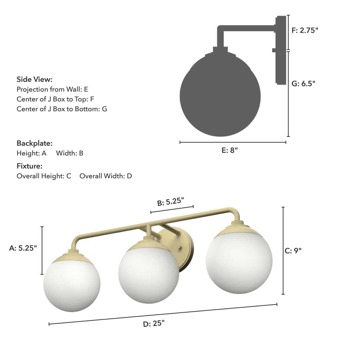 Hepburn 25-inch 3-light Modern Brass Vanity Light with Cased White Glass