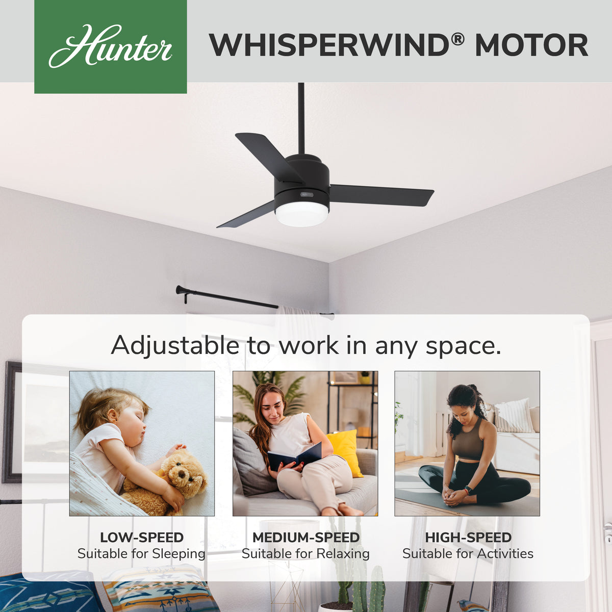 44 inch Gilmour Matte Black Damp Rated Ceiling Fan with LED Light Kit and Handheld Remote