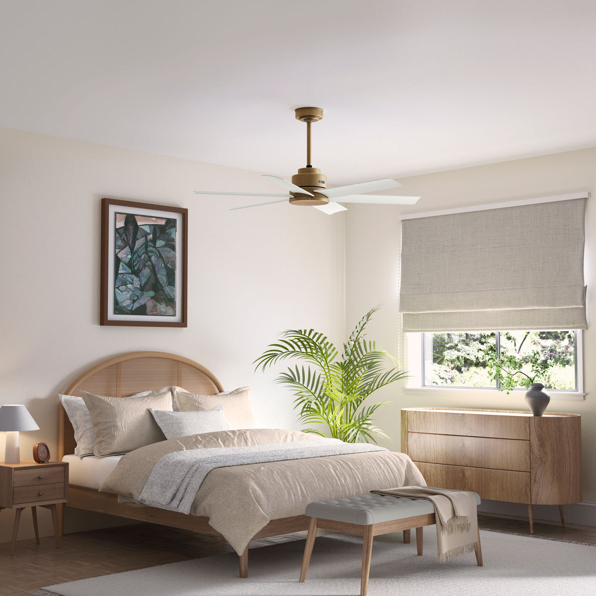 52 inch Kennicott Luxe Gold Damp Rated Ceiling Fan and Wall Control