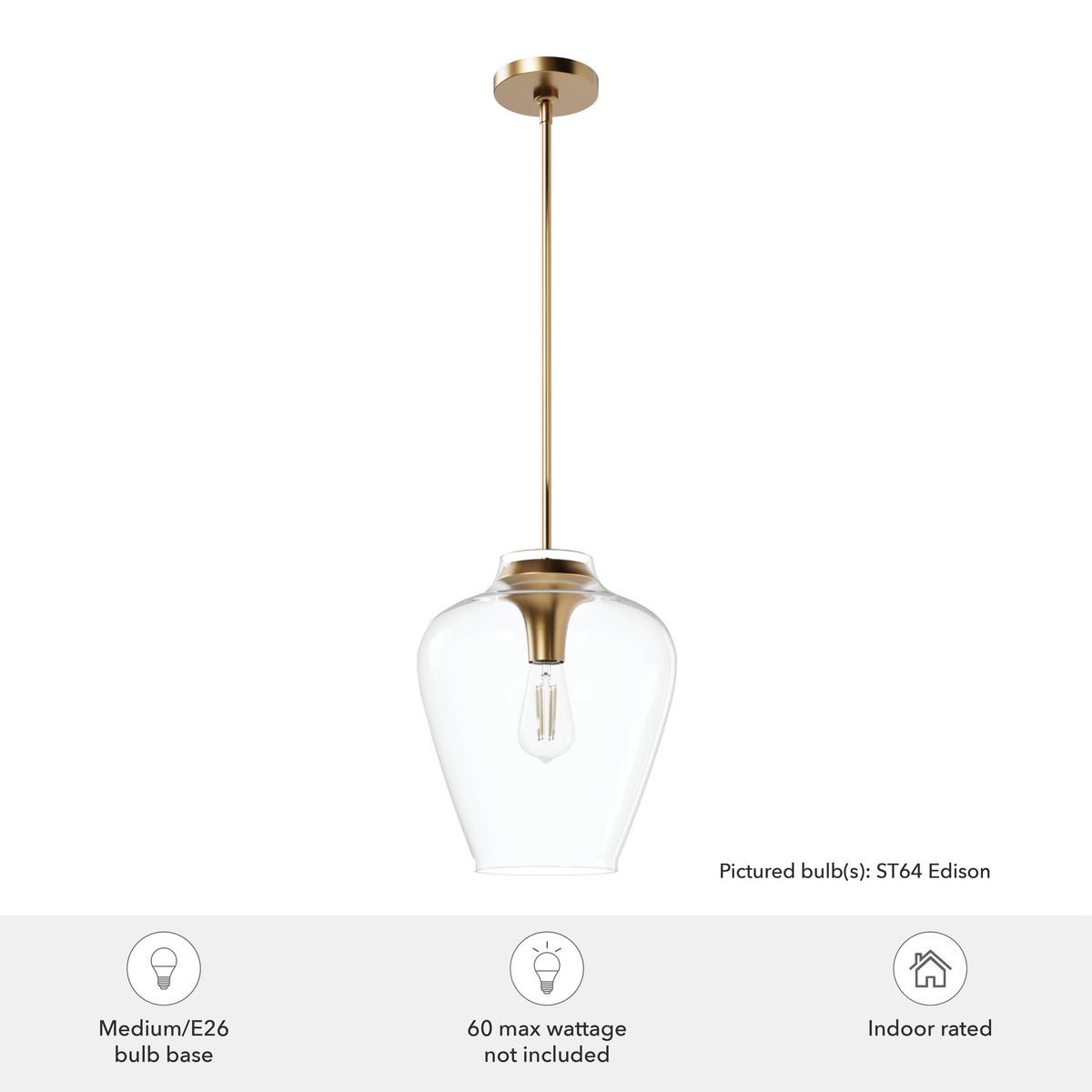 Vidria 12-inch 1-light Alturas Gold Pendant with Clear Glass