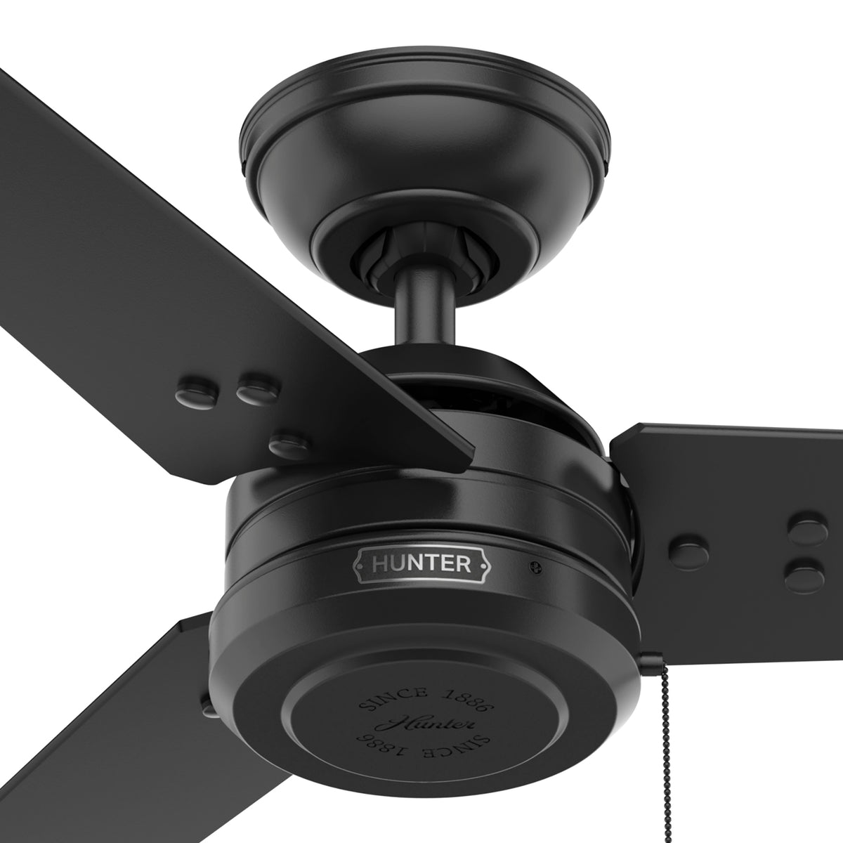 44 inch Cassius Matte Black Damp Rated Ceiling Fan and Pull Chain