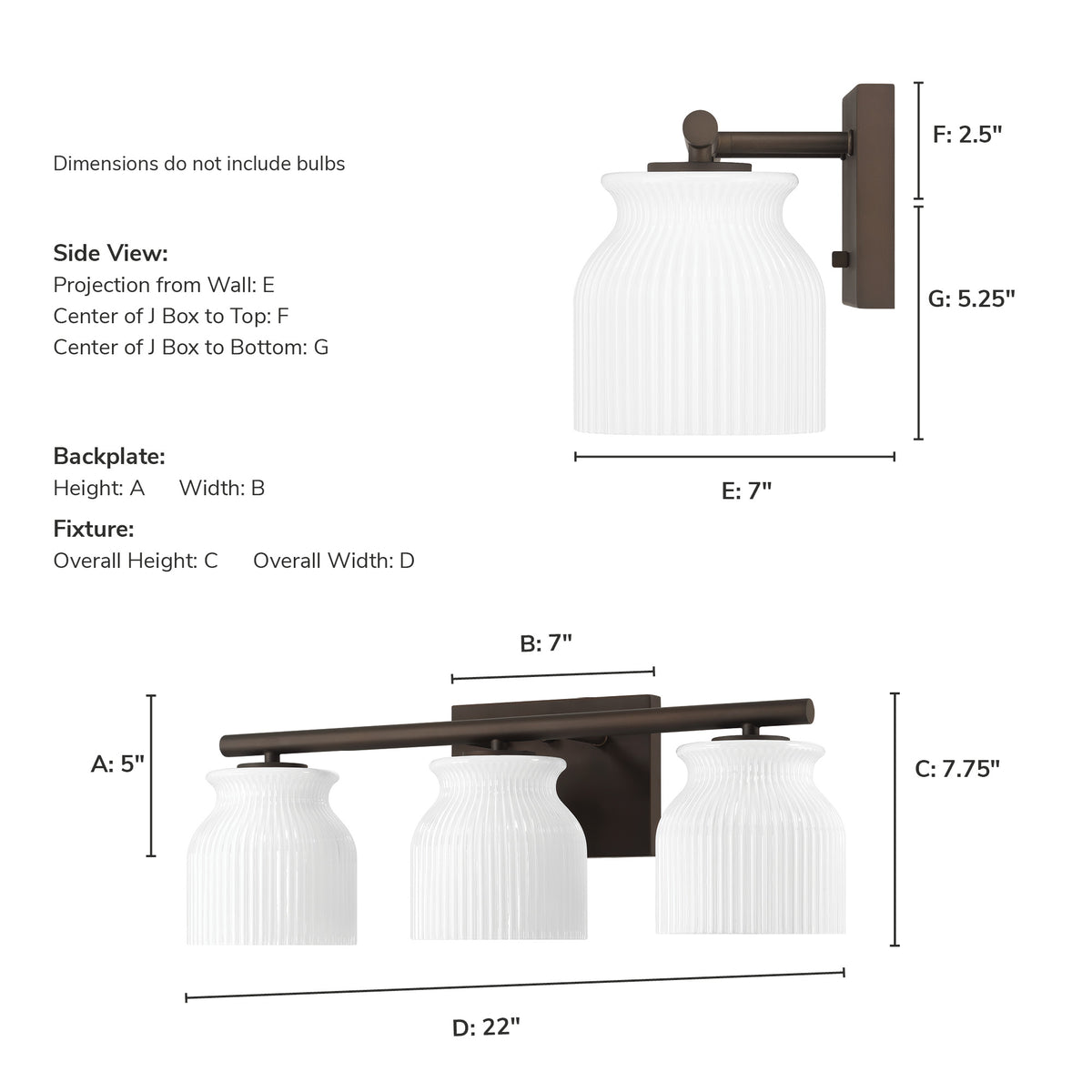Harlowe 22-inch 3-light Matte Bronze Vanity Light with Cased White Glass