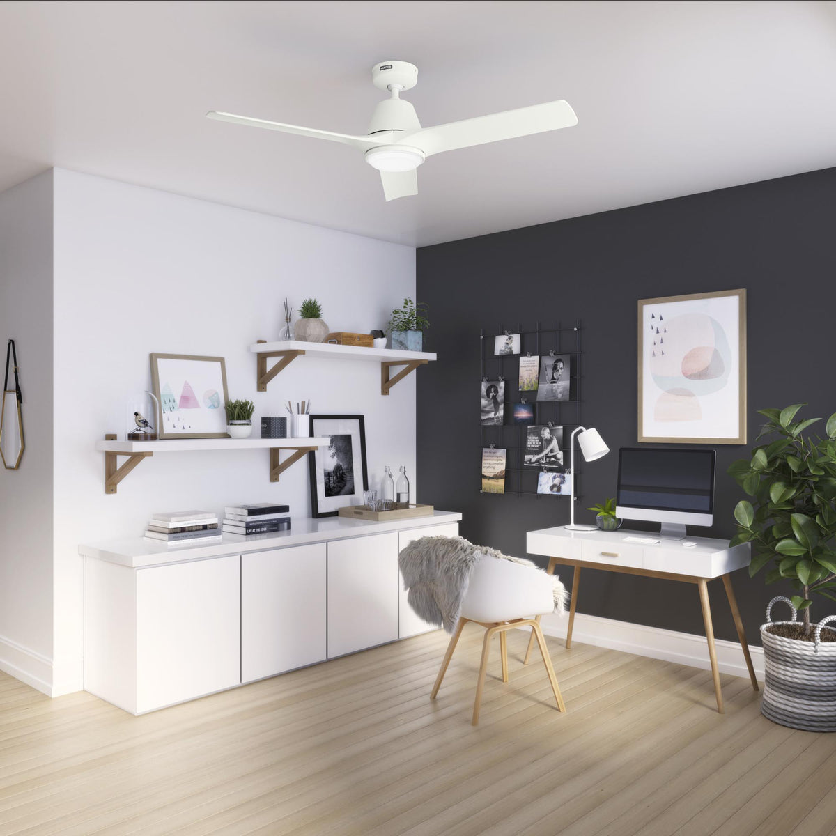 52 inch Aeronaut  Wi-Fi ENERGY STAR® Matte White Damp Rated Ceiling Fan with LED Light Kit and Handheld Remote