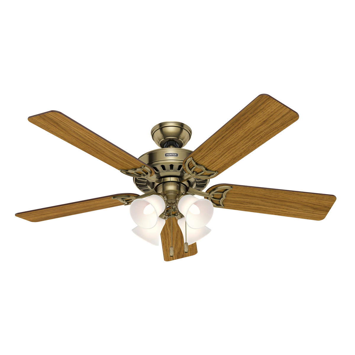 52 inch Studio Series Antique Brass Ceiling Fan with LED Light Kit and Pull Chain