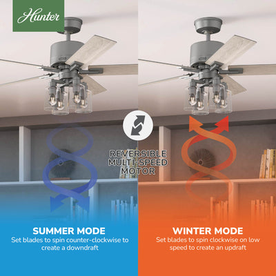 52 inch Techne Wi-Fi HunterExpress Matte Silver Ceiling Fan with LED Light Kit and Handheld Remote