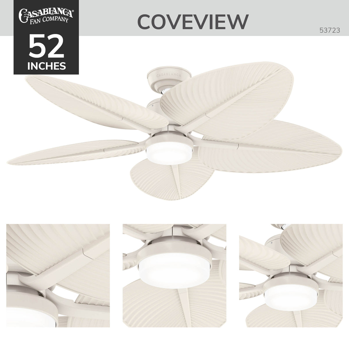 Casablanca 52 inch Coveview ENERGY STAR® Cream Damp Rated Ceiling Fan with LED Light Kit and Wall Control and Handheld Remote