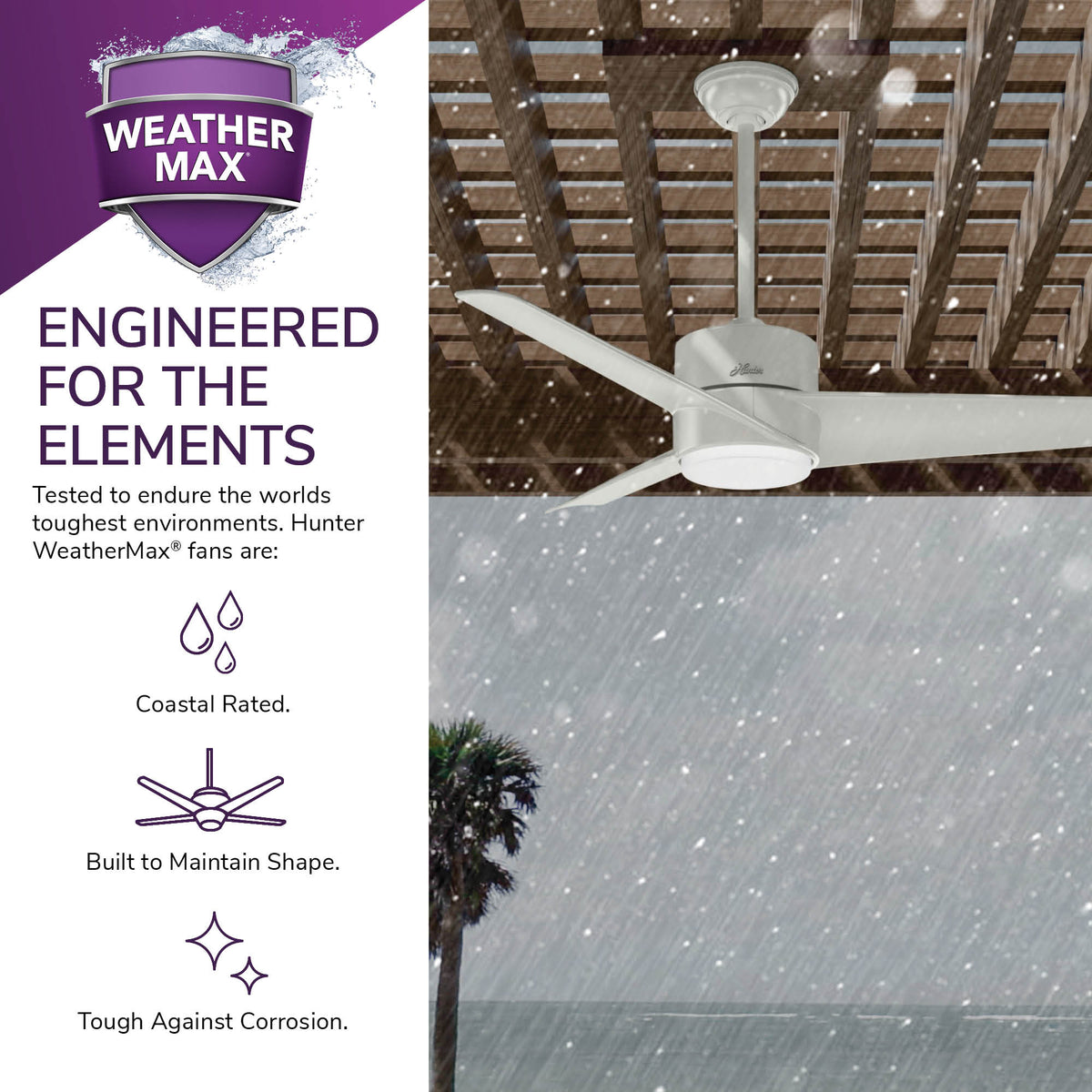 54 inch Havoc Fresh White WeatherMax Indoor / Outdoor Ceiling Fan with LED Light Kit and Wall Control