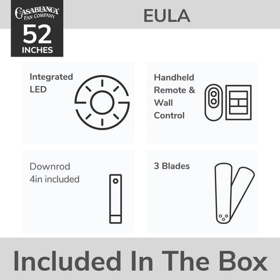Casablanca 52 inch Eula ENERGY STAR® Matte Black Damp Rated Ceiling Fan with LED Light Kit and Wall Control and Handheld Remote