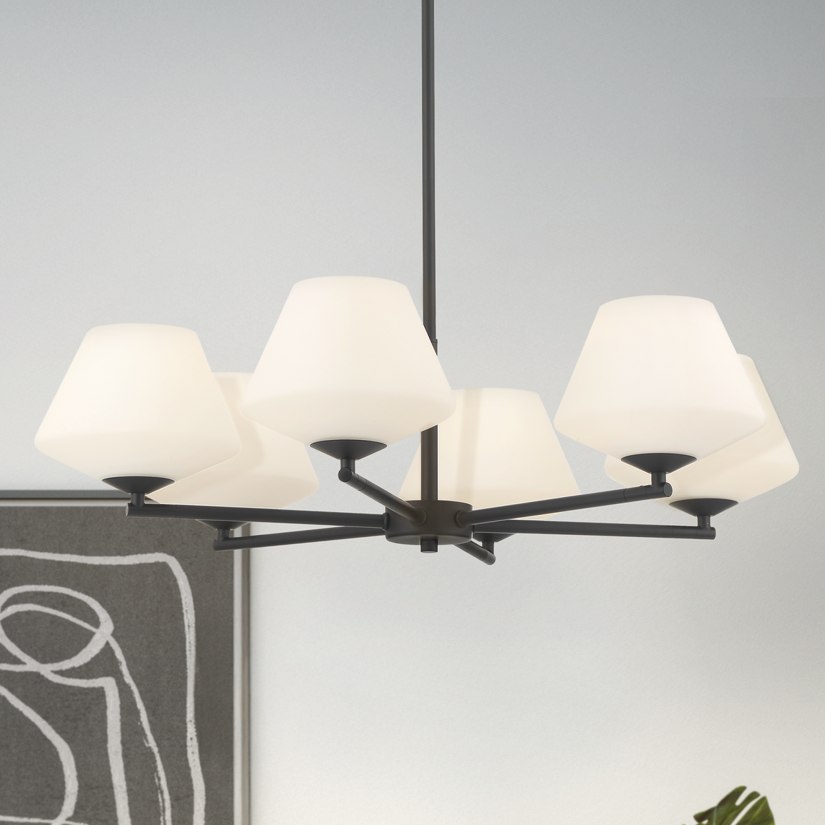 Hepburn 17-inch 3-light Matte Black Round Pendant Cluster with Cased White Glass