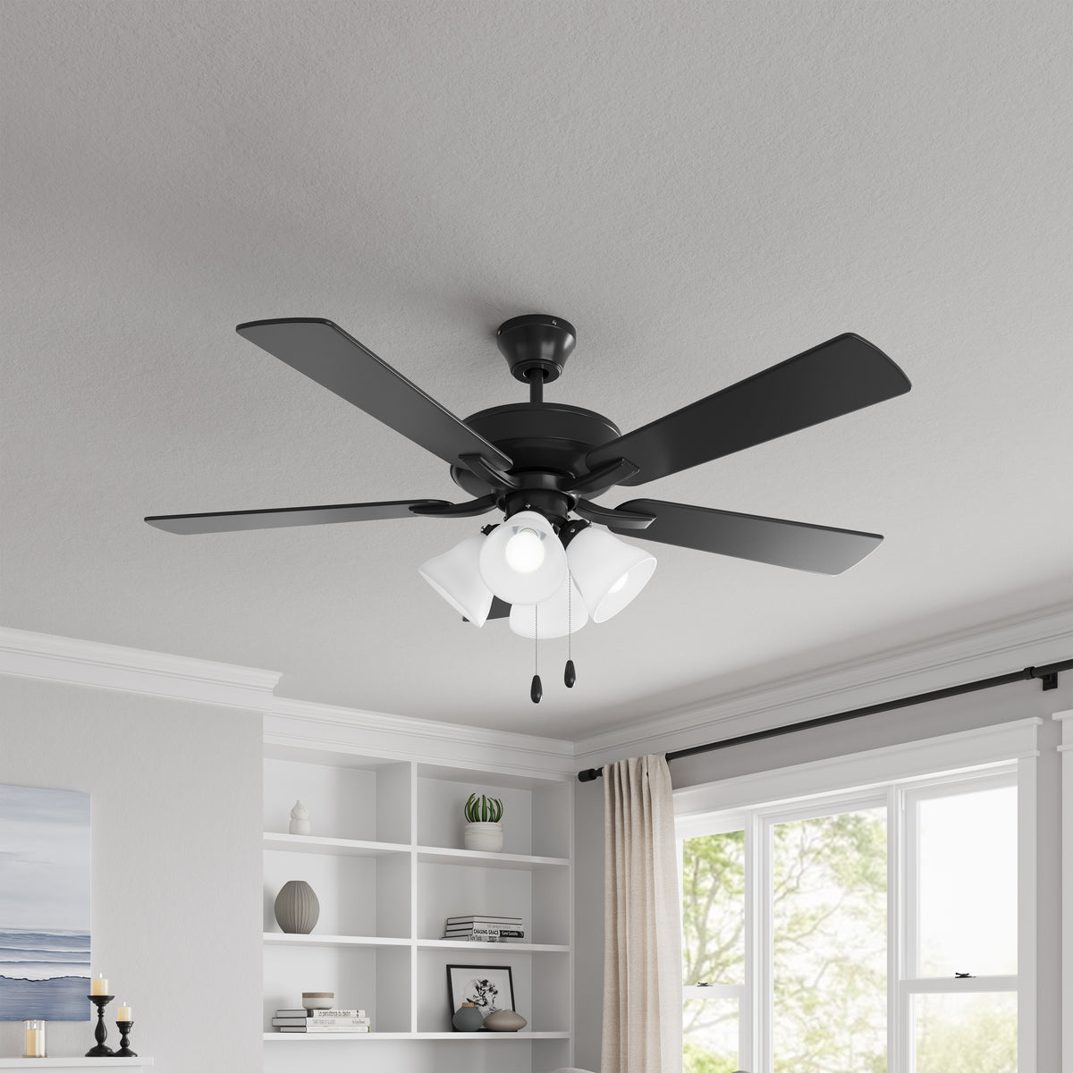 52 Inch Marisella AC Matte Black Indoor Ceiling Fan 5-Blade 4 Lights Reversible