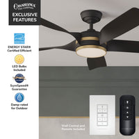 Casablanca 52 inch Julia ENERGY STAR® Matte Black Damp Rated Ceiling Fan with LED Light Kit and Wall Control and Handheld Remote