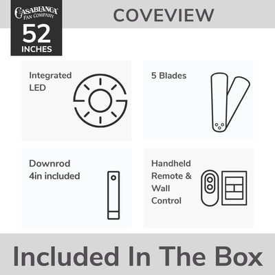 Casablanca 52 inch Coveview ENERGY STAR® Matte Bronze Damp Rated Ceiling Fan with LED Light Kit and Wall Control and Handheld Remote