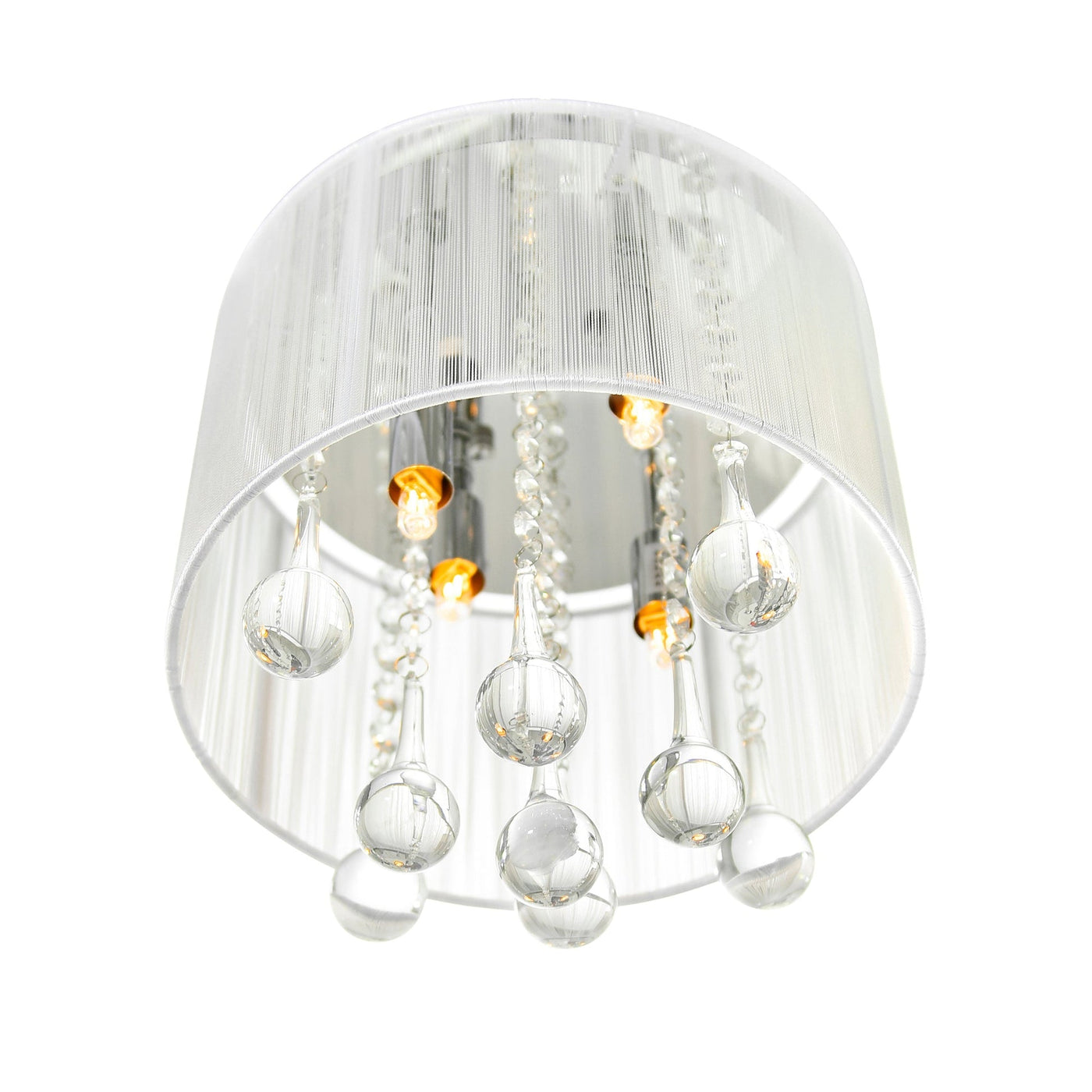 Water Drop 4 Light Chrome Flush Mount With White Shade