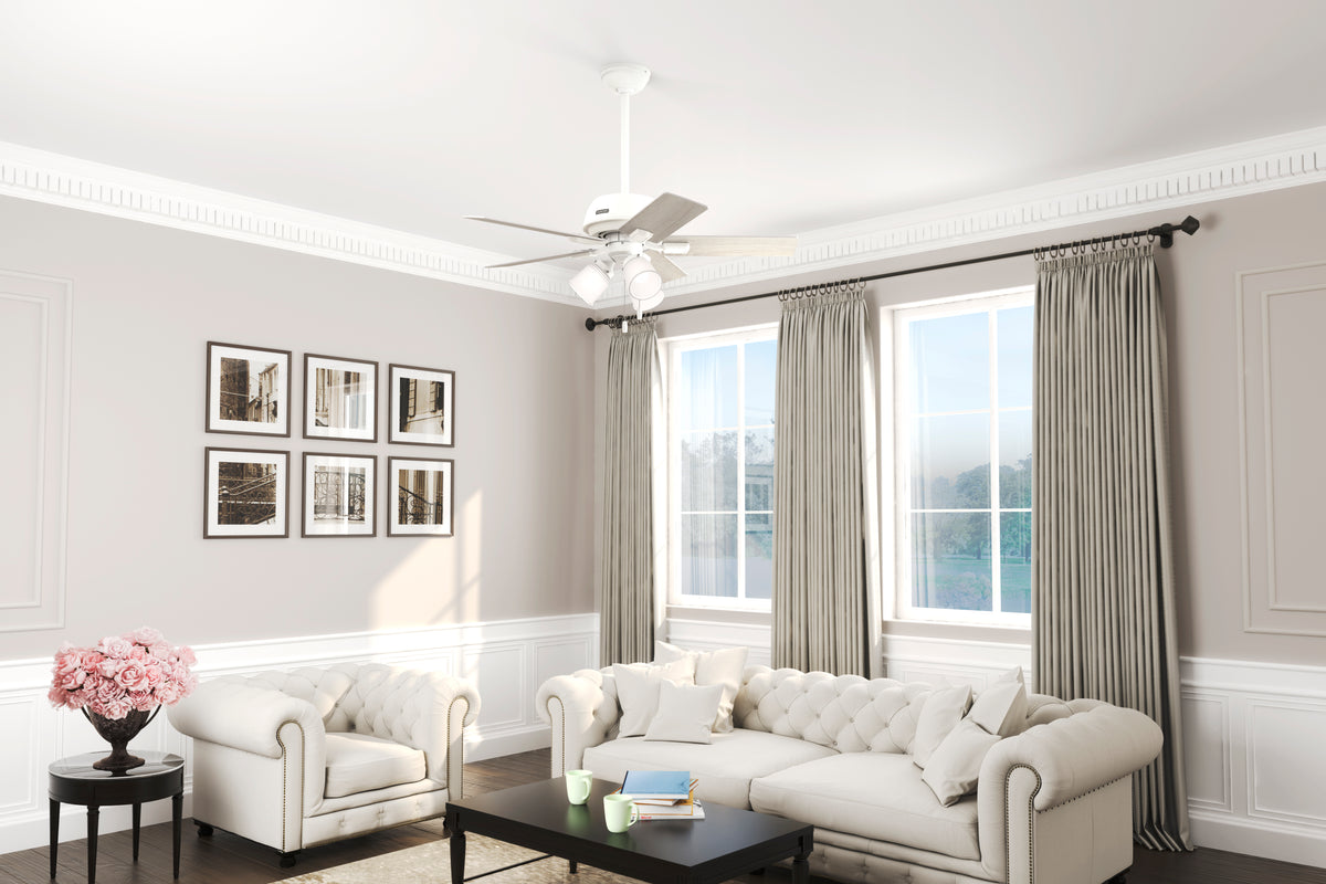 44 inch Crystal Peak Matte White Ceiling Fan with LED Light Kit and Pull Chain