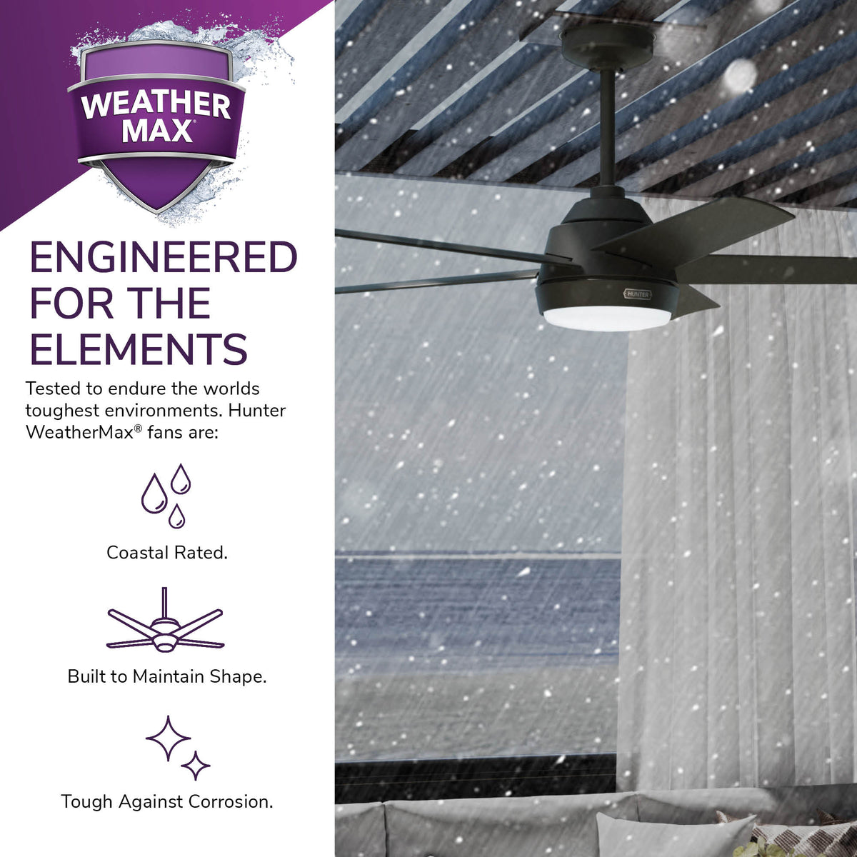 52 inch Skyflow Matte Black WeatherMax Indoor / Outdoor Ceiling Fan with LED Light Kit and Wall Control