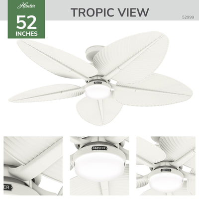 52 inch Tropic View Matte White Damp Rated Ceiling Fan with LED Light Kit and Wall Control