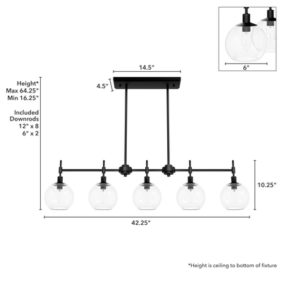 Xidane 42.25-inch 5-light Matte Black Linear Chandelier with Clear Glass
