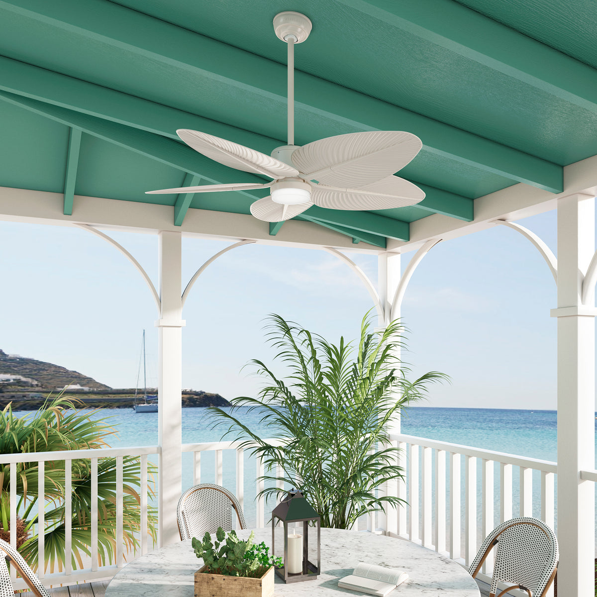 Casablanca 52 inch Coveview ENERGY STAR® Cream Damp Rated Ceiling Fan with LED Light Kit and Wall Control and Handheld Remote