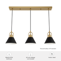 Carrington Isle 31.25-inch 3-light Luxe Gold and Flat Matte Black Linear Pendant Cluster with Flat Matte Black Metal Shade