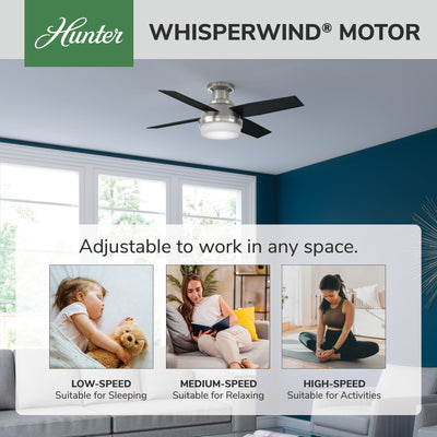 44 inch Dempsey Brushed Nickel Low Profile Ceiling Fan with LED Light Kit and Handheld Remote