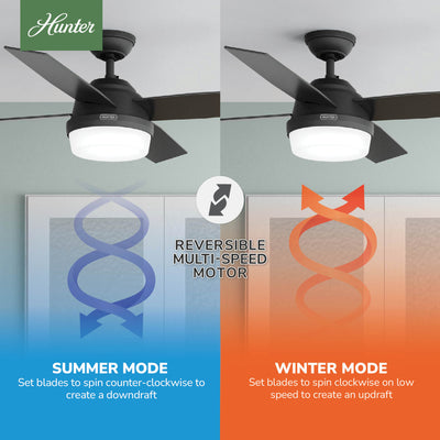 52 inch Dempsey Matte Black Ceiling Fan with LED Light Kit and Handheld Remote