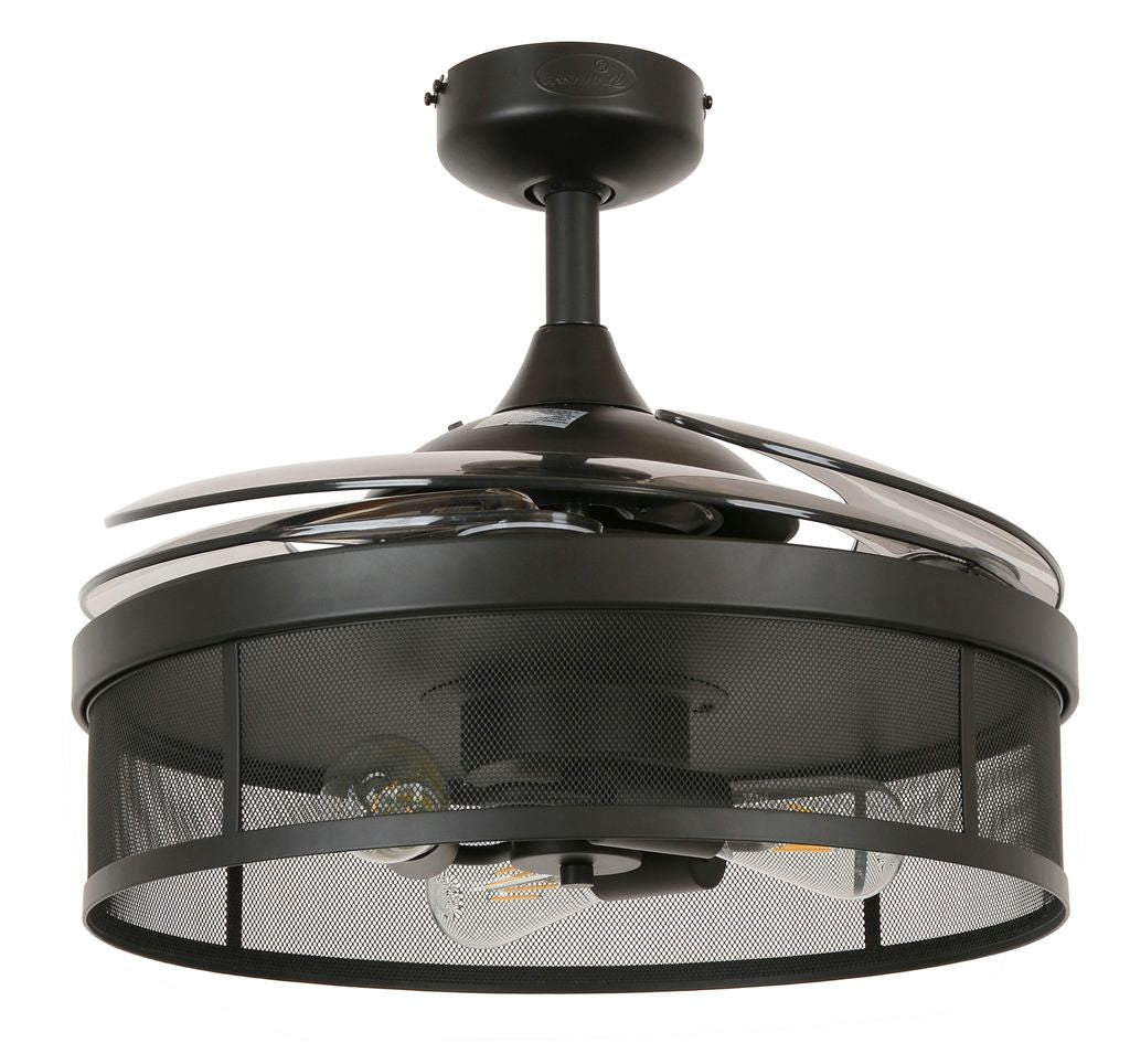 48 Inch Black Fan with 3 Lights and Retractable Blades Remote Included