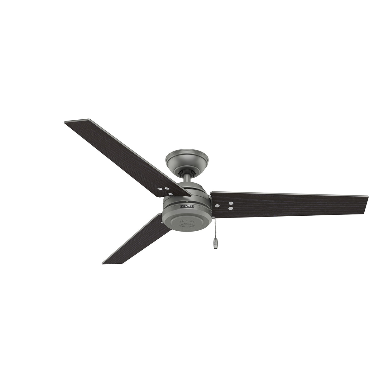 52 inch Cassius Matte Silver Damp Rated Ceiling Fan and Pull Chain
