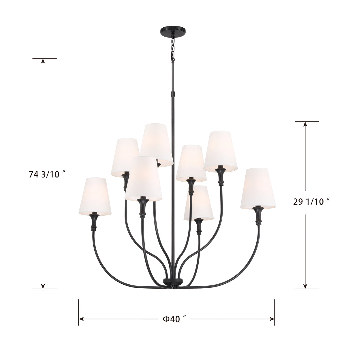 38.25'' Mairbourne Matte Black 8 Light Chandelier