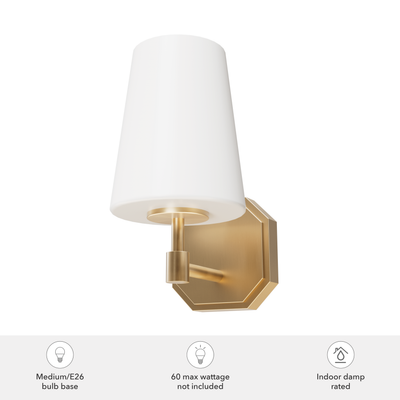 Nolita 10-inch 1-light Alturas Gold Wall Sconce with Cased White Glass