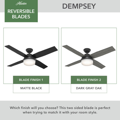52 inch Dempsey Matte Black Ceiling Fan with LED Light Kit and Handheld Remote