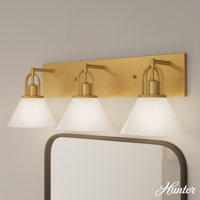 Carrington Isle 27.25-inch 3-light Luxe Gold Vanity Light with Cased White Glass