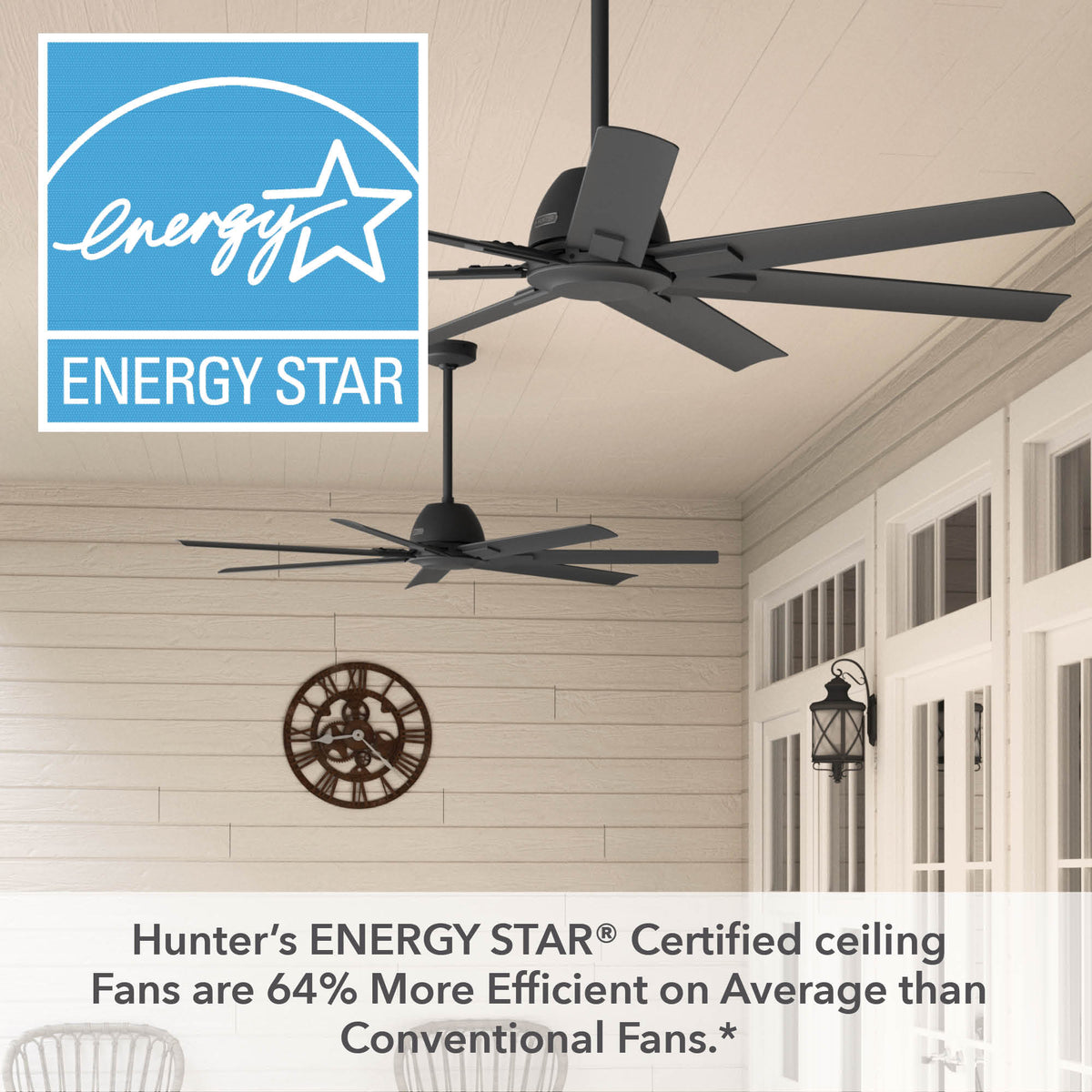 60 inch Downtown ENERGY STAR® Matte Black Damp Rated Ceiling Fan and Wall Control