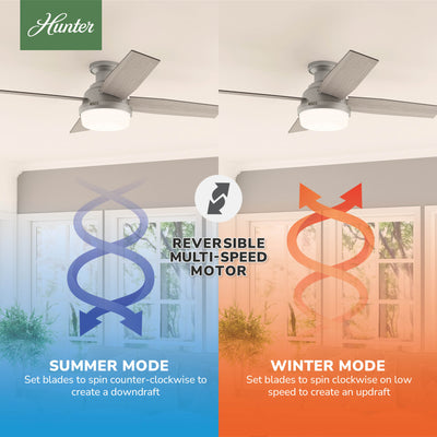52 inch Dempsey Matte Silver Low Profile Ceiling Fan with LED Light Kit and Handheld Remote