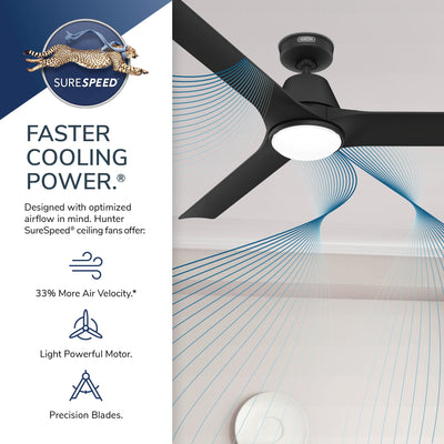 60 inch Aeronaut Wi-Fi ENERGY STAR® Matte Black Damp Rated Ceiling Fan with LED Light Kit and Handheld Remote