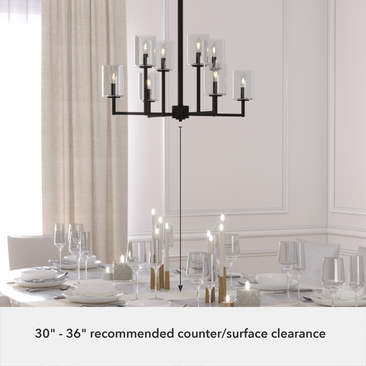 Kerrison 30.5-inch 8-light Natural Black Iron Chandelier with Seeded Glass