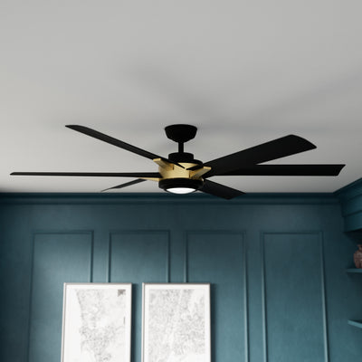 Casablanca 65 inch Melia ENERGY STAR® Alturas Gold Damp Rated Ceiling Fan with LED Light Kit and Wall Control and Handheld Remote